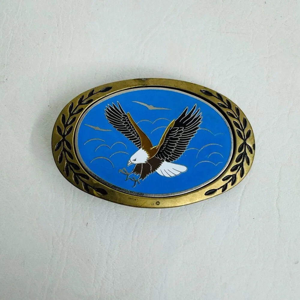 Aminco American Bald Eagle Patriotic‎ Brass Vintage Belt Buckle Blue